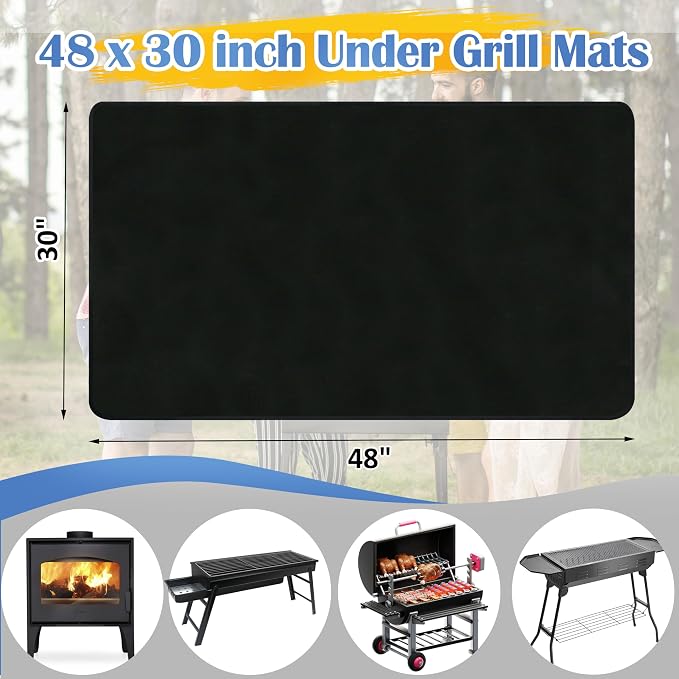Ogrmar 48 x 30 Inch Under Grill Mats for Outdoor Grill Deck Protector | Indoor Fire Pit/Fireplace Mat, Heat Resistant Mat, Oil-Proof Blackstone Grill Mat, BBQ Mat Protector for Deck, Patio & Grass