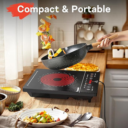 Single Burner Electric Cooktop, Portable Electric Stove One Burner, 1800W Ceramic Cooktop with Touch Control, Child Safety Lock, 4 Hour Timer, Overheat Protection, 110V - 120V Plug in