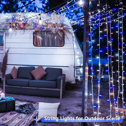 2 Pack String Lights Battery Operated with Timer, 66FT 200 LED Waterproof Battery Twinkle Lights, 8 Modes Fairy Light for Indoor & Outdoor Party Bedroom Porch Tree Christmas Decorations (Blue & White)