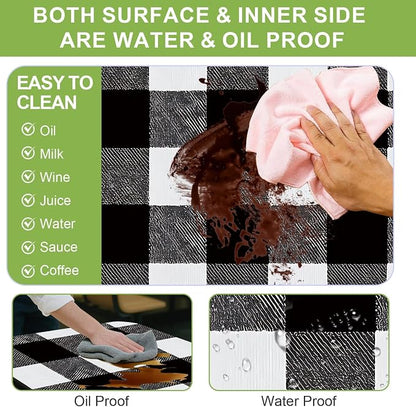 FOREVER QUEEN Picnic Table Cover with Bench Covers 72in,Waterproof Windproof Fitted Tablecloth,Black White Buffalo Plaid Camping Essentials with Drawstring Bag for Patio,Park & Backyard