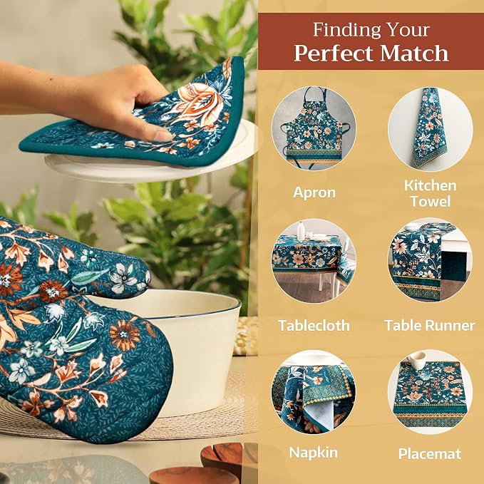 Maison d' Hermine Pot Holders 100% Cotton Potholders (8" x 8", Pack of 1) | Heat Resistant Hot Pads with Loop BBQ Cooking Kitchen Handling Hot Pans Thanksgiving Christmas - Luxury Loft - Dark Teal