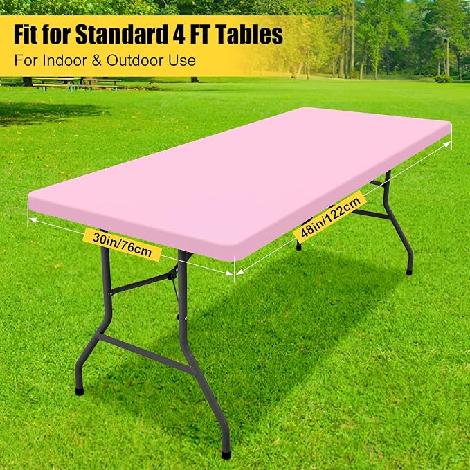 Smiry Rectangle Tablecloth, Elastic Fitted Flannel Backed Vinyl Tablecloths for 4ft Folding Tables, Waterproof Wipeable Table Covers for Valentine's Day, Outdoor, Picnic and Camping (Pink, 30"x48")