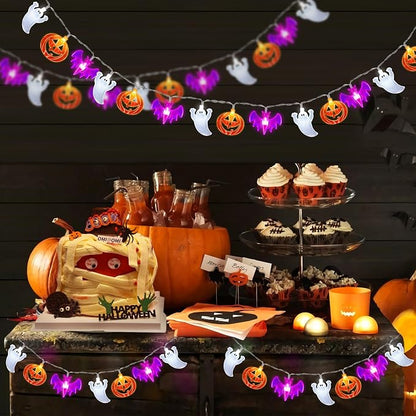 2 Pack Halloween Lights Indoor Outdoor Decorations Total 40FT 60 LED Pumpkin Bat Ghost Halloween String Lights Battery Operated, 8 Modes Waterproof Spooky Fairy Lights Home Yard Window Outside Decor