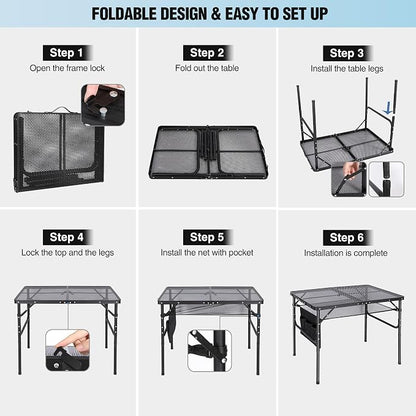 Folding Grill Table,Aluminum Portable Grill Stand Table for Outdoor Camping Picnic BBQ Lightweight, Adjustable Height, 36''x24''x16/28'', Black