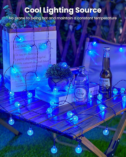 Brightown Solar String Lights Outdoor Waterproof, 2 Pack 60 LED 36.5 FT Each, 8 Lighting Modes Solar Powered Patio Lights for Garden Yard Porch Wedding Party Decor (Blue)