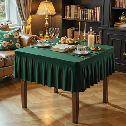 Hunter Green Spandex Square Tablecloths 34x34 Inch, 2 Pack Wrinkle Free Fitted Card Table Cloth Stretch Square Table Cover for Kitchen Dinner, Holiday Party, Wedding Banquet, Display Trade Show