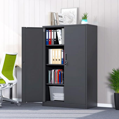 Metal Storage Cabinet with Locking Doors and 3 Adjustable Shelves, 53.5-Inch Lockable Storage Cabinets for Home Office Garage Kitchen Pantry (Black)