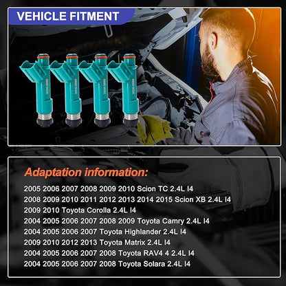 HiSport Fuel Injectors 4 PCS Compatible with Toyota Matrix Highlander RAV4 Solara Replacement for Scion TC XB 2.4L L4 Replace 23250-28080