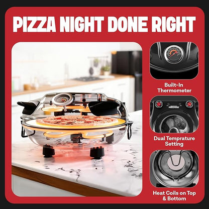 PIEZANO XL 14 Inch Electric Indoor Pizza Oven Heats up to 800˚F - Pizza Maker with Stone for Crispy Crust Pizza, Cooks in Under 6 Minutes, Countertop, Dual Heat Control, Peels & Scraper Included