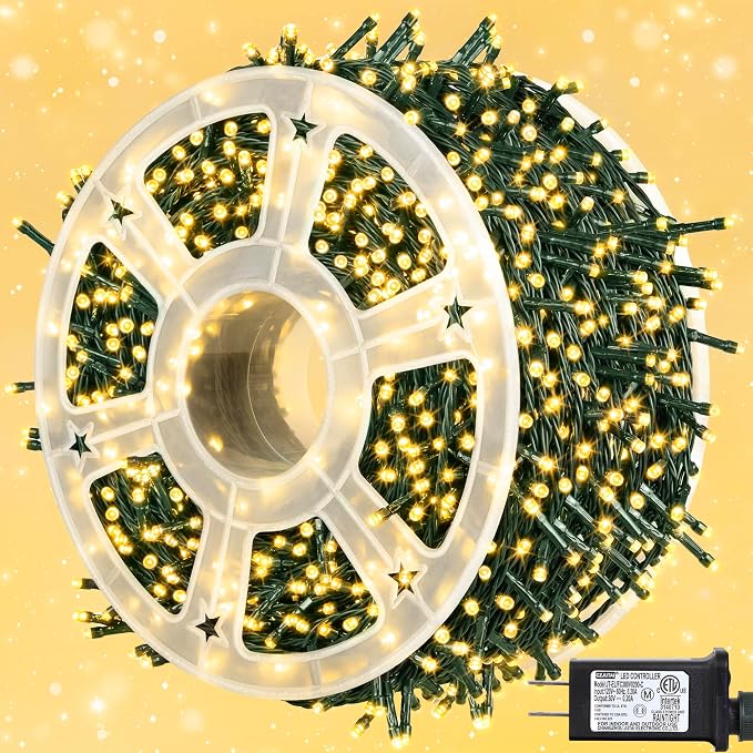 kemooie 500 LED Christmas Lights, 164FT 8 Lighting Mode with Memory Plug in Waterproof Christmas Lights Outdoor, for Birthday Christmas Tree Wedding Party Garden Balcony Decorations (Warm White)