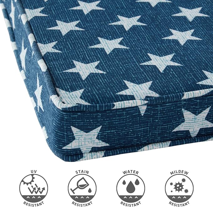 Outdoor 18 inch Square Patio Dining Chair Pads – Comfortable Fiber-Filled Seat Cushions with Ties, Reversible Polyester Fabric - Stars, Set of 4