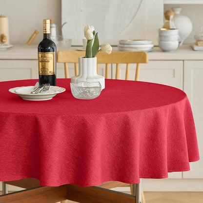 Decorelia Waterproof Small Round Table Cloth, Decorative Farmhouse Tablecloths Anti-Scratch Tablecloth Cover for Holiday,Banquet,Dining& Kitchen Table (60 Inch,Round (2-4 Seats),Red)