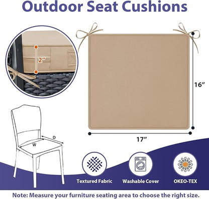 IPYNBAP Outdoor Chair Cushions Set of 4 -Waterproof Outdoor Seat Cushions for Patio Furniture, Patio Chair Cushion with Handle and Ties, Out Door Chair Pads,17x16x2-Square,Beige