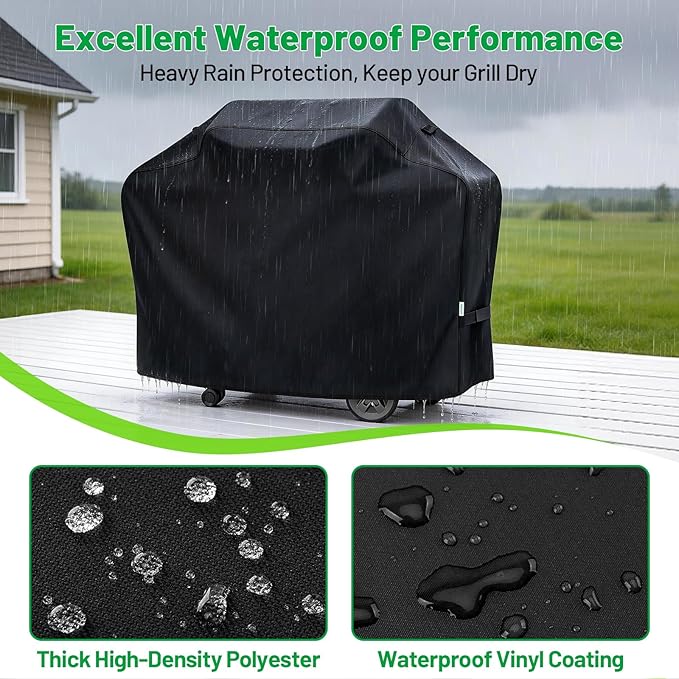 Grill Cover 60 Inch, BBQ Grill Cover for Weber, Char-Broil, Nexgrill Outdoor Grill, Heavy Duty Waterproof Barbecue Gas Grill Cover with Windproof Straps & Handles, Black