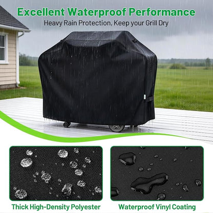 Grill Cover 60 Inch, BBQ Grill Cover for Weber, Char-Broil, Nexgrill Outdoor Grill, Heavy Duty Waterproof Barbecue Gas Grill Cover with Windproof Straps & Handles, Black