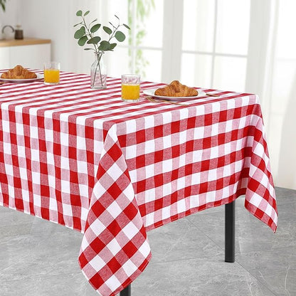 B-COOL Red Plaid Tablecloth Gingham Fabric: Checkered Tablecloths Overlays 56x84 Inches Red and White Valentines Day Picnic Desk Covers for Rectangle Table