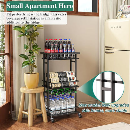 OKZEST 3-Tier Bar Cart for Home, Mini Rolling Liquor Cabinet & Serving Cart | Small alcohol coffee bar cart for party, Holds wine, liquor, beverage, glassware, shaker, coffee supplies, Rustic farmhouse