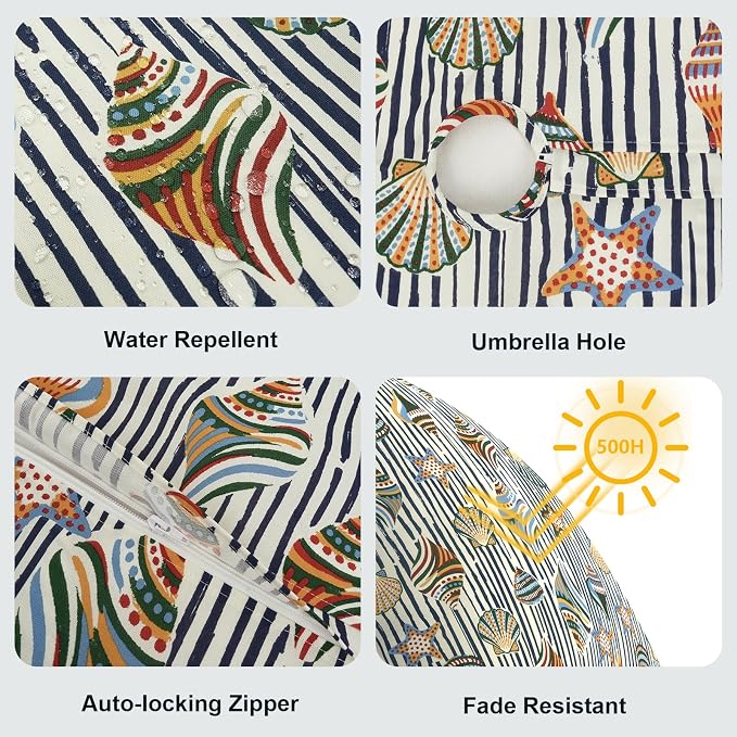 LVTXIII Round Outdoor Tablecloth with Umbrella Hole and Zipper, Water-Repellent 60 Inch Patio Table Cover for Bistro, Garden, Patio & Picnic, Cabana Shells