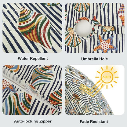 LVTXIII Round Outdoor Tablecloth with Umbrella Hole and Zipper, Water-Repellent 60 Inch Patio Table Cover for Bistro, Garden, Patio & Picnic, Cabana Shells