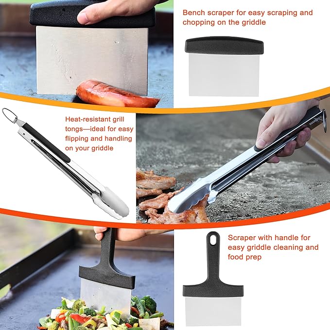 DY DECENT FAMILY 39PCS Griddle Accessories Kit, Flat Top Grill Accessories Set for Outdoor Barbecue. Griddle Tools Set with Basting Cover, Spatula, Scraper, Burger Press, Tongs and Cleaning Kit