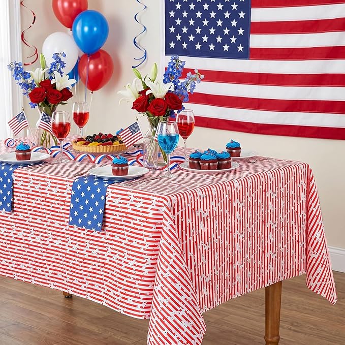 American Flag 4th of July Table Cloth - Memorial Day Red Striped Table Cloths Print Star Kitchen Dining Table Decoration for Home Party Decor 58x120 Inch