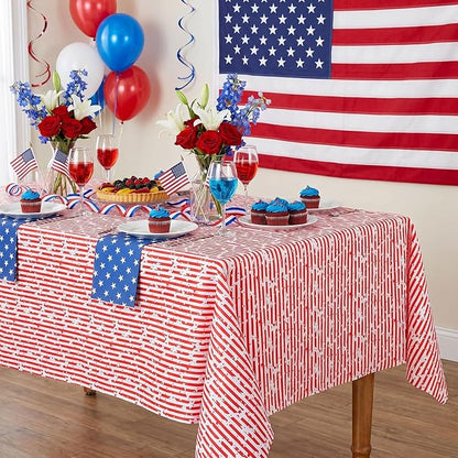 American Flag 4th of July Table Cloth - Memorial Day Red Striped Table Cloths Print Star Kitchen Dining Table Decoration for Home Party Decor 58x120 Inch