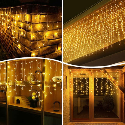 kemooie Outdoor Curtain Lights, 400 LED 26.2 x 3.3 FT Waterproof String Lights with 8 Modes, Fairy Curtain Lights for Backdrop Wedding Bedroom Balcony Party Decorations, Warm White