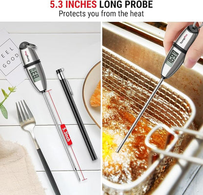 TempPro TempSwift 1 Sec Digital Food Thermometer for Kitchen Cooking | Meat Thermometer Digital, 5.3 inches Super Long Probe, Bread Baking Sourdough Liquids Candy Making Accessories Gift