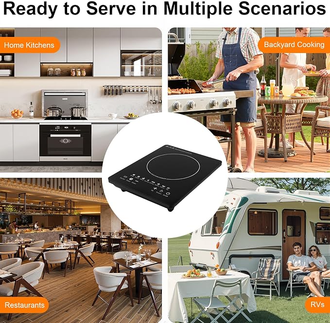 Induction Cooktop 2200W, Portable Hot Plate w/ 8 Power Levels | Countertop Portable Electric Stove with LCD Display, Timing, Adjustable Temperature for RV, Dorm, Home Kitchens