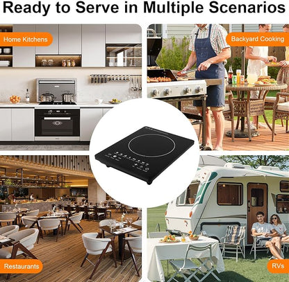 Induction Cooktop 2200W, Portable Hot Plate w/ 8 Power Levels | Countertop Portable Electric Stove with LCD Display, Timing, Adjustable Temperature for RV, Dorm, Home Kitchens