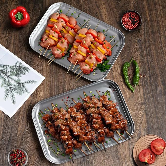 Stainless Steel Grill Toppers Grid (set of 3), Grill Serving Pans, Roasting Grill Trays, all in Same Dimensions, 13.6”X9.65“, Dishwasher Safe