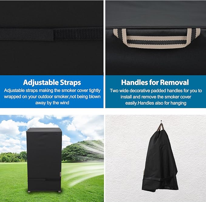 KINGLY Electric Smoker Cover for Masterbuilt 30 Inch Electric Smokers Waterproof Rip-Proof Upgraded Material Smoker Grill Cover UV & Fade Resistant Square Vertical Smoker Cover,Durable and Convenient