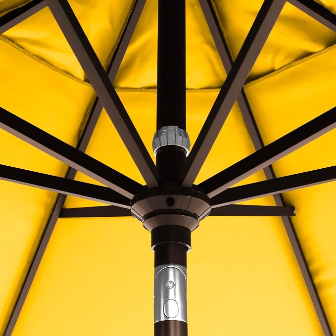 California Umbrella 12-Year-Non-Fading, 9Ft Premium Sunbrella Patio Umbrella, Hand-Crank, Button-Tilt, Bronze Frame, Sunflower Yellow Fabric