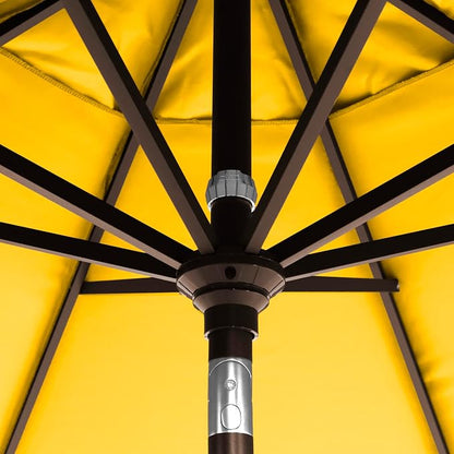 California Umbrella 12-Year-Non-Fading, 9Ft Premium Sunbrella Patio Umbrella, Hand-Crank, Button-Tilt, Bronze Frame, Sunflower Yellow Fabric