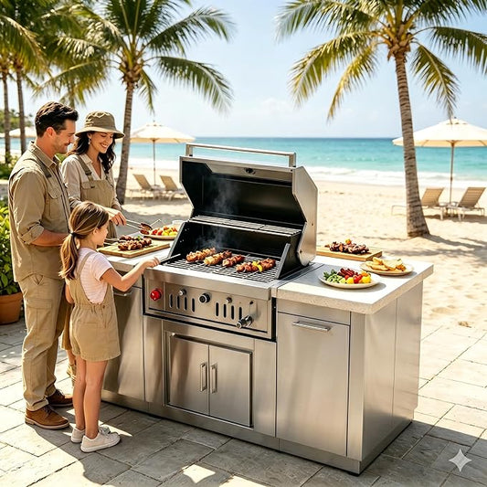 27-IN Premium Portable 304 Stainless Steel Built-in Charcoal Grill with Adjustable Charcoal Tray, Large Front Access Door, Side Vents, and Viewing Window,Ideal for Outdoor Family BBQ Gatherings