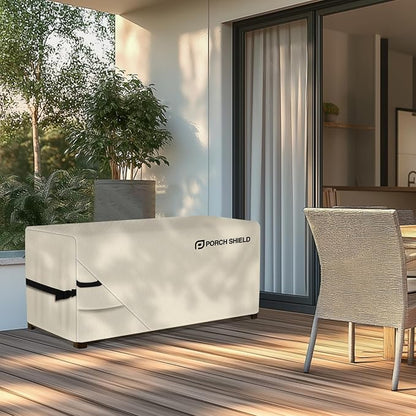 Porch Shield Patio Deck Box Storage Cover - 600D Outdoor Waterproof Cover for 150-230 Gallon Box Tear Resistant Rectangular Fire Pit Table Covers 61 x 28 x28 inch Beige