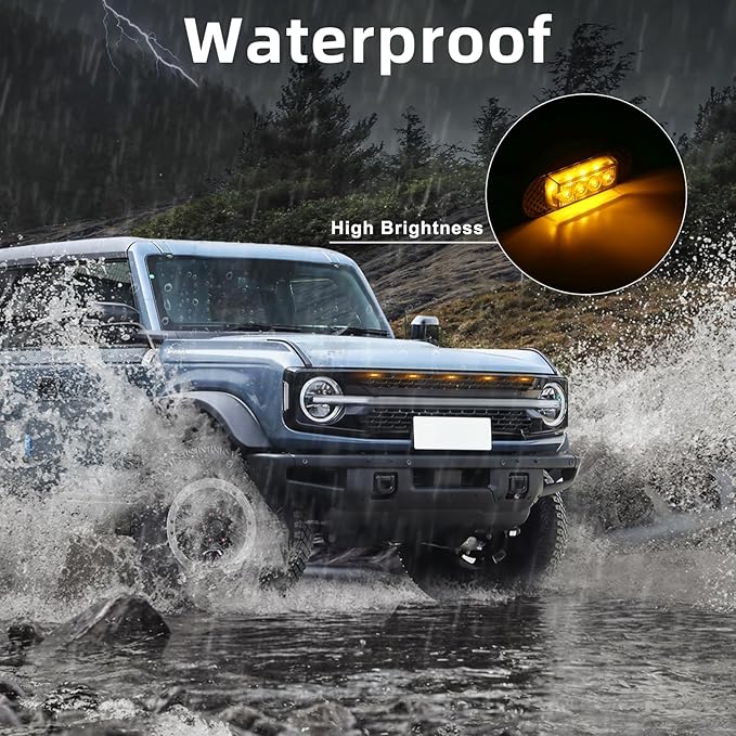 5 Pcs Grille Lights Compatible with 2021 2022 2023 2024 Ford Bronco Badlands, Wildtrak & Everglades 2/4-Door - LED Front Grille Lights Accessories with Harness and Fuse(Amber Light)