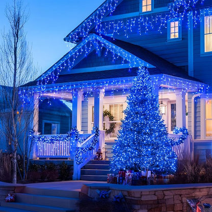 JMEXSUSS Blue Christmas Icicle Lights for Outside, 400 LED 38.8 FT | Connectable Icicle Lights Indoor Outdoor with 80 Drops, Christmas Lights with Remote Plug in for Fireplace Christmas Decor