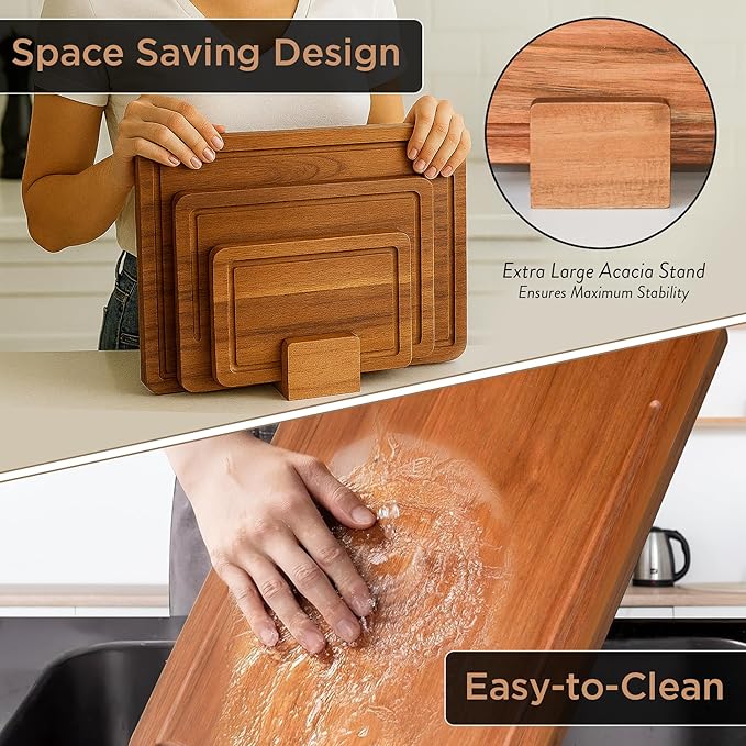 Acacia wood Cutting Board – 11 PCS set, Extra large wood cutting boards with holder, Deep Juice Grooves, Halloween Charcuterie Board, Cutting boards non toxic for kitchen, Ideal Gift for Birthday