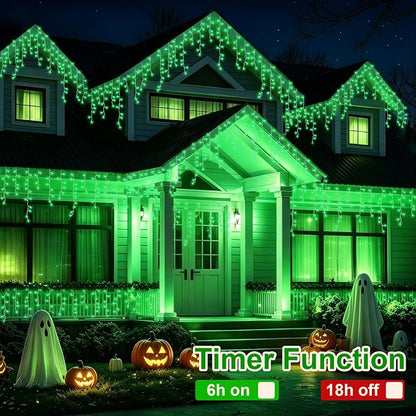 YEGUO 66ft 800 LED Icicle Lights Outdoor Waterproof, 160 Drops Halloween Lights Connectable, 8 Modes Icicle Christmas Light with Memory(Green)