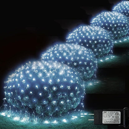 Pooqla Cool White Net Lights, 28x 5ft Christmas Lights Outdoor Clear Wire | 510 LED Large Net Mesh Lights Plug in, 8 Modes Waterproof Connectable Bushes Lights for Christmas Hedge Yard Decor