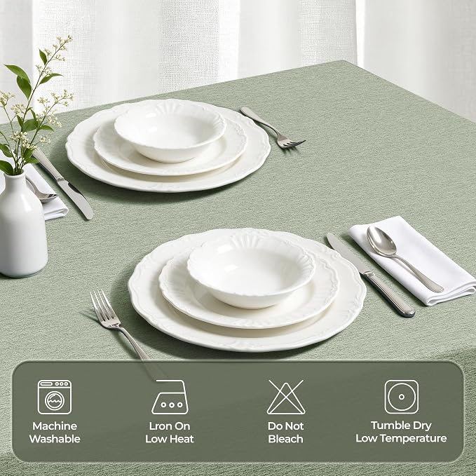 Faux Linen Farmhouse Table Cloth 60"x144" for 10 ft Rectangle Table, Sage Green Waterproof Outdoor Washable Cloth Tablecloth for Rectangular Dining Room Kitchen Outdoor Party Restaurant Table