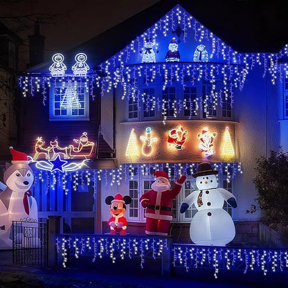 YEGUO 66ft 800 LED Blue and White Icicle Lights Outdoor Waterproof, 160 Drops Icicle String Lights Connectable, 8 Modes Icicle Christmas Lights with Memory Timer