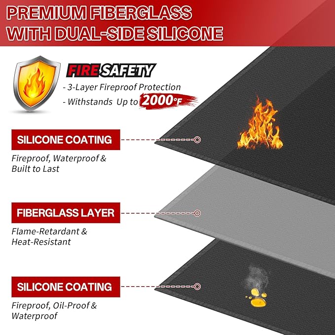 SecuCaptain Under Grill Mat for Outdoor Grill - X-Large 80x48 Inches Mats Double-Sided Fireproof Pad for Indoor Fireplace Fire Pit Heat Resistant Waterproof BBQ Floor Protector for Patio and Deck