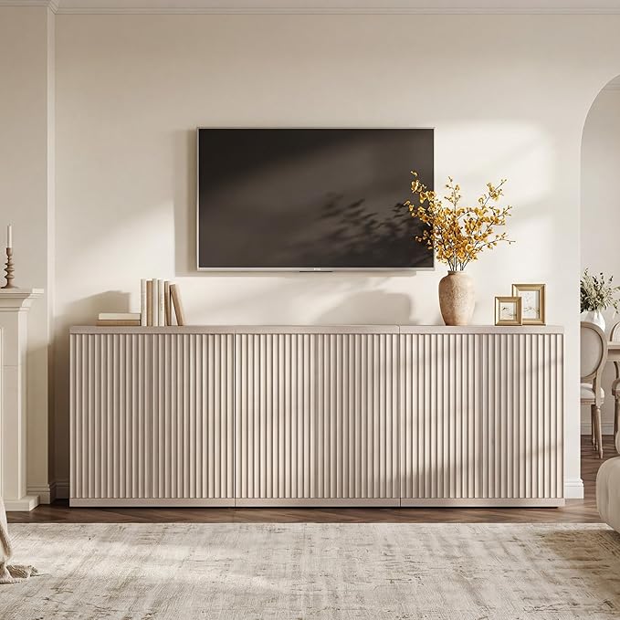 SICOTAS Buffet Cabinet with Storage Accent Sideboard Modern Credenza with Doors & Shelves Fluted Media Console Mid Century Coffee Bar Table for Living Room Kitchen Dining Room Hallway（2PCS）