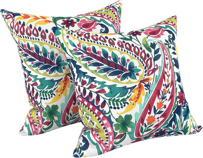 LVTXIII 2 Pack Outdoor Pillow Covers ONLY 18x18 Inch, Water-Repellent Square Decorative Cushion Covers for Patio Furniture, Garden, Sofa, Vigour Paisley