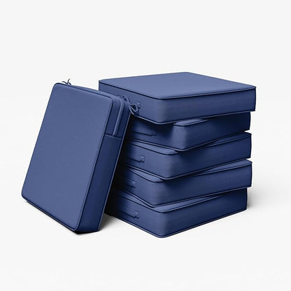 Outdoor Chair Cushion 19 x 19 x 4 Inches Patio Furniture Outdoor Waterproof Seat Cushion, Patio Chair Cushion with Handles and Ties, Square Dining Chair Cushion Set of 6, Blue