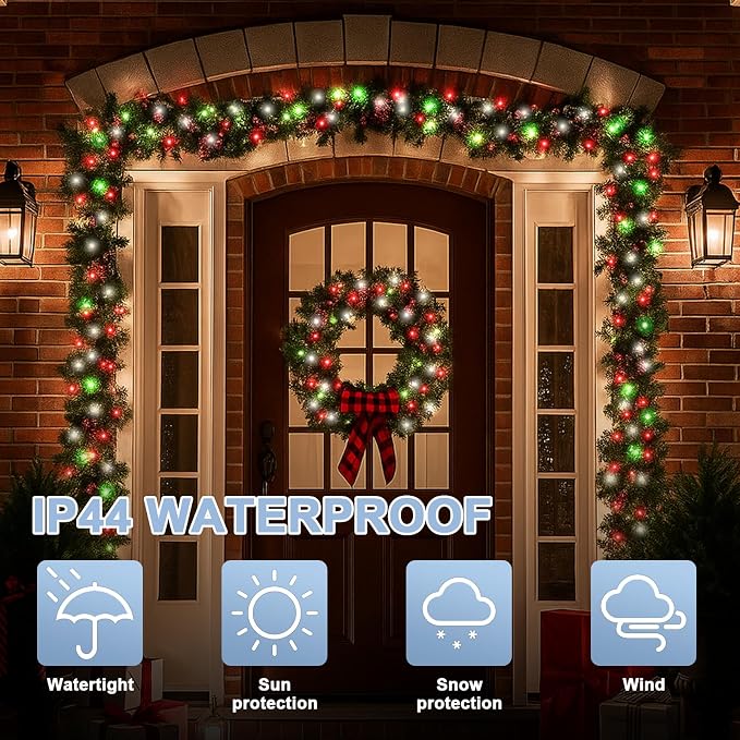 66ft Christmas Decorative Mini Lights, 200 LED Green Wire Fairy Starry String Lights Plug in, 16 Lighting Modes for Outdoor Xmas Tree Wedding Party Decoration (Red Green White)