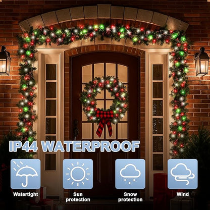 66ft Christmas Decorative Mini Lights, 200 LED Green Wire Fairy Starry String Lights Plug in, 16 Lighting Modes for Outdoor Xmas Tree Wedding Party Decoration (Red Green White)