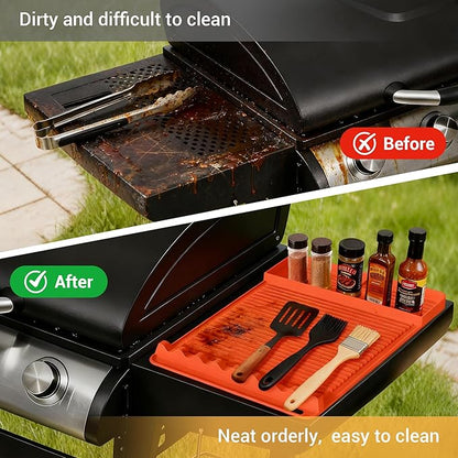 Silicone Grill Mat for Blackstone Griddles & Outdoor Grills - Heat Resistant (450°F) Countertop Protector, Non-Slip Tool Organizer & Grease Catcher, 16x11.5 Inch(Orange)